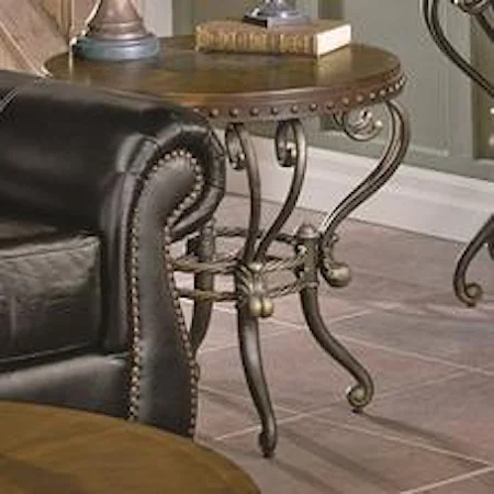 Traditional Round Shapely Metal End Table